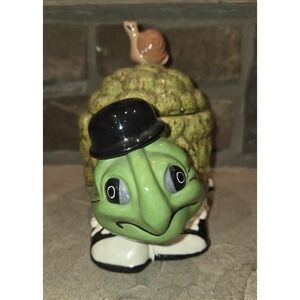 Vintage Tortoise & Snail Turtle Ceramic Snack COOKIE JAR Canister Hand Painted
